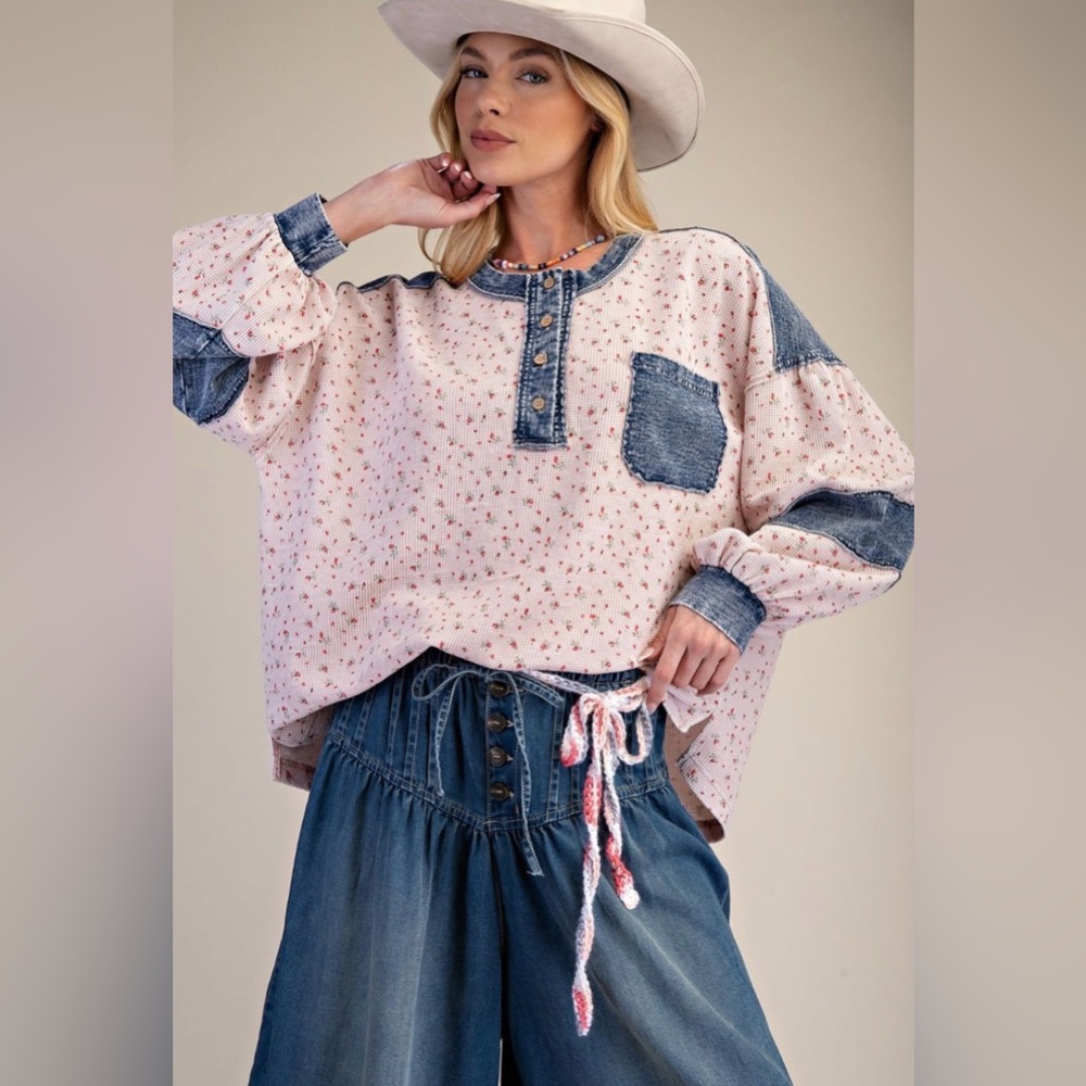 Sold out Wild rose waffle textured cotton soft pullover